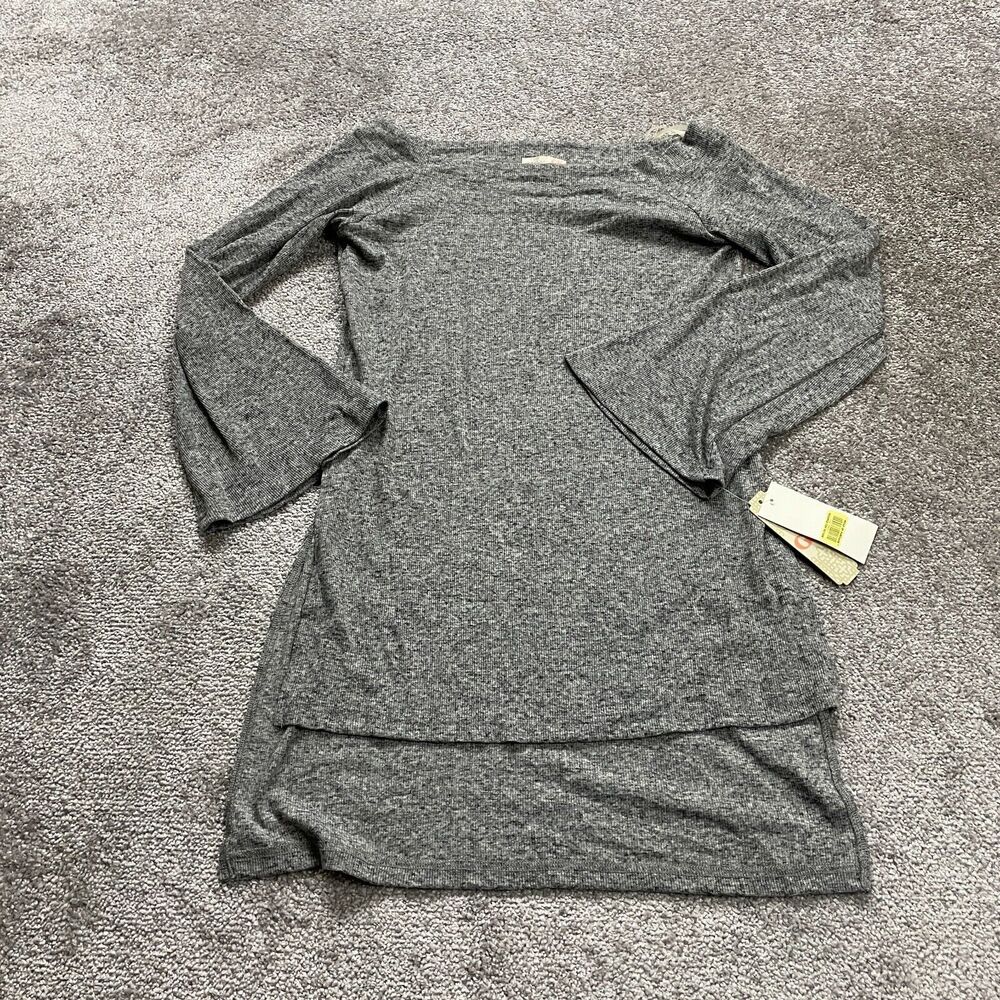 GB Tunic Top Womens Junior Large Gray Off Shoulder Bell Sleeve Stretch NWT New